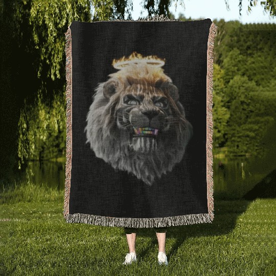 Graffiti lion head Woven Blankets