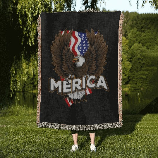 Merica 4th of July Bald Eagle USA American Fla Woven Blankets