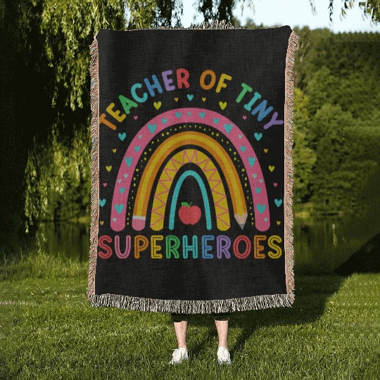 Teacher Of Tiny Superheroes Funny Pre-k Teacher Woven Blankets
