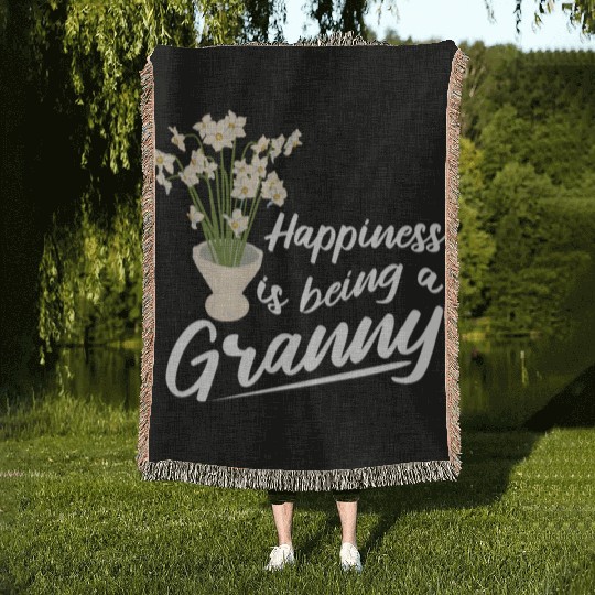 Happiness Grandma Flowers Grandmom Gardener Woven Blankets
