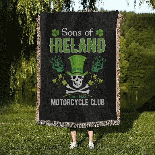 Ireland Motorcycle Club Irish Biker Woven Blankets