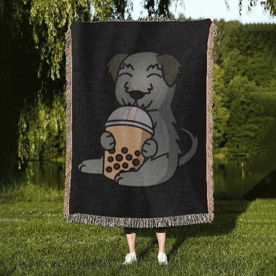 Boba Bubble Tea Irish Wolfhound Woven Blankets