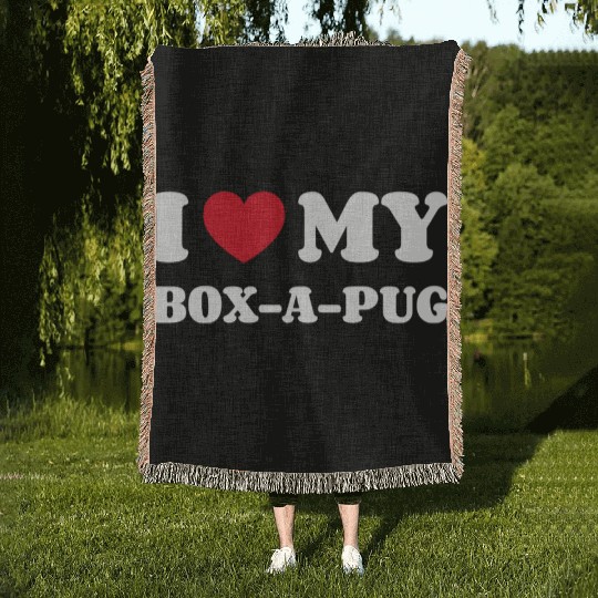 I Love My Box-A-Pug Woven Blankets