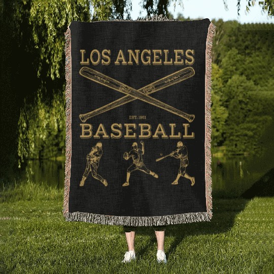 Vintage Los Angeles Baseball est 1961 Woven Blankets