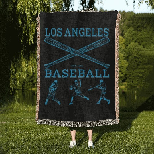 Los Angeles Baseball est 1961 Blue Woven Blankets