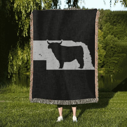 Highland Cow Patriotic Nebraska 4th July Woven Blankets