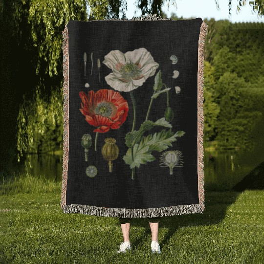 Red Poppy flower Botanical Poppies Red Poppy Woven Blankets