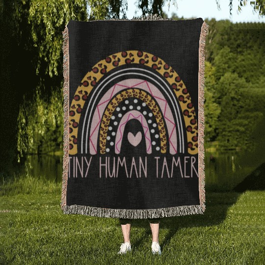 Tiny Human Tamer Bohemian Rainbow Daycare Teacher Woven Blankets