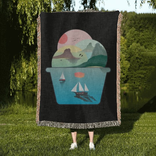 Summer Ice Cream Ocean Wanderlust Sailing Sunset Woven Blankets