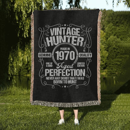 1970 Hunting for Boar Hunter Dog 1970 Year Born Woven Blankets