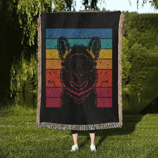 Retro Llama Alpaca Lover Birthday Llamas Woven Blankets