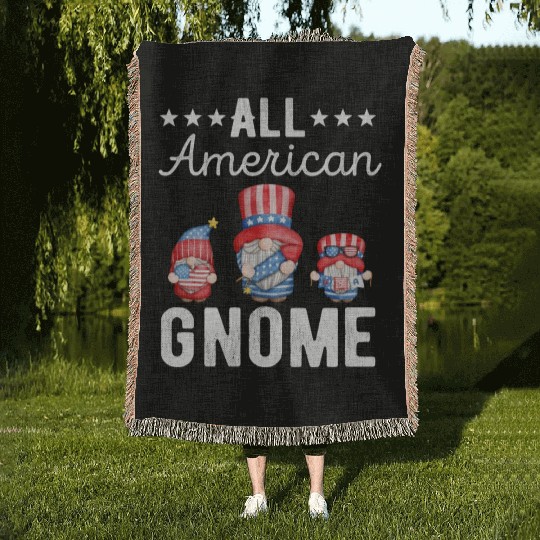 All American Gnome Men Women 4th of July US Woven Blankets