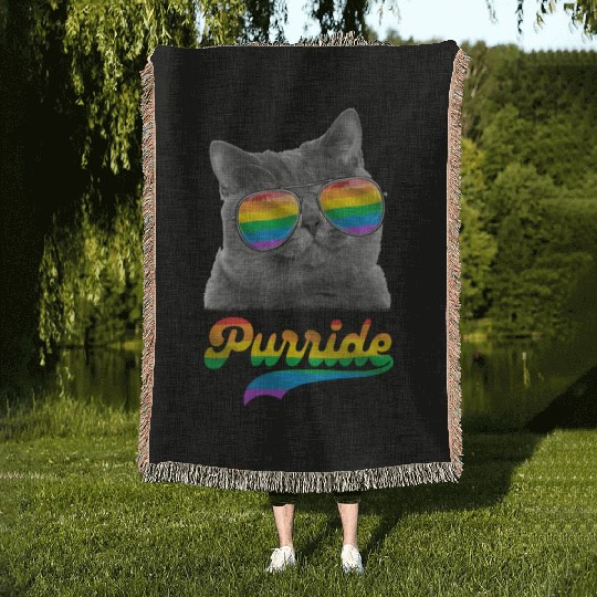 Cute Cat LGBT Rainbow Flag Kitten Gay Pride Woven Blankets