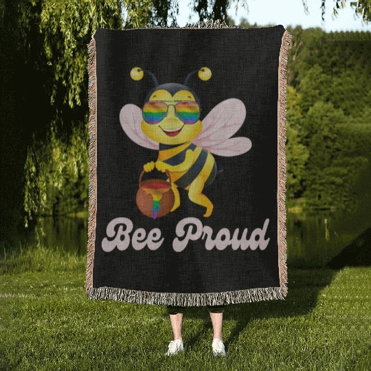 Proud Bee LGBTQ Pride Rainbow Flag Honey Woven Blankets
