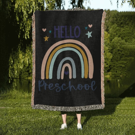 Kids Hello Preschool Retro Rainbow Teacher Toddler Woven Blankets