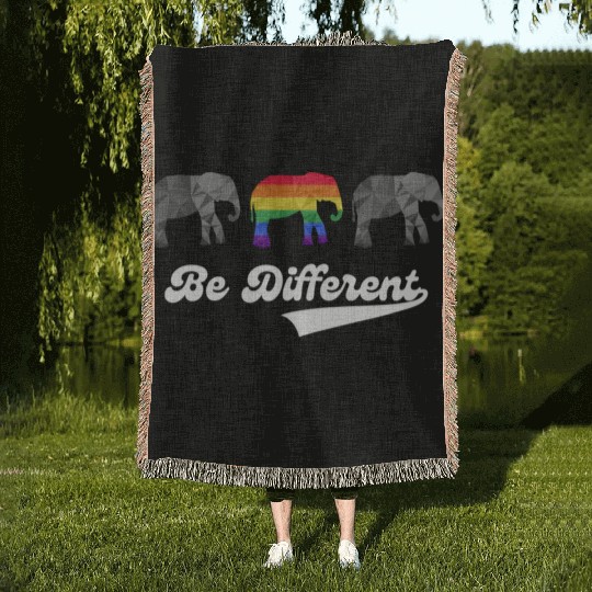 Elephant LGBTQ Rainbow Flag Gay Pride Colorful Woven Blankets