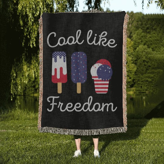 Ice Cream Freedom Popsicles US Flag Woven Blankets