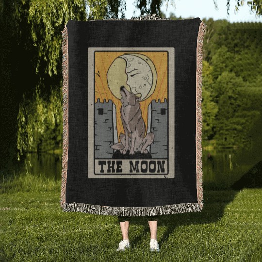 The Moon Tarot Card Shaman Fortune Telling Woven Blankets