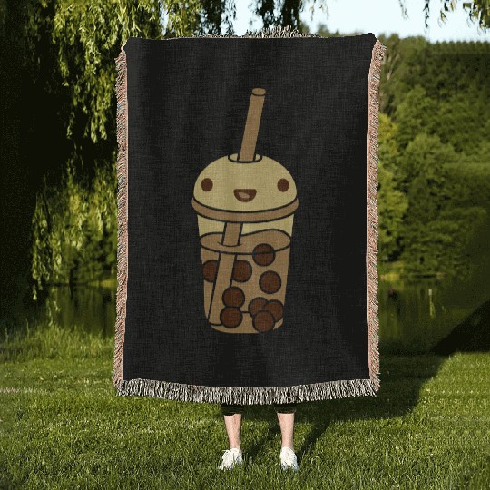 anime face bubble tea Woven Blankets