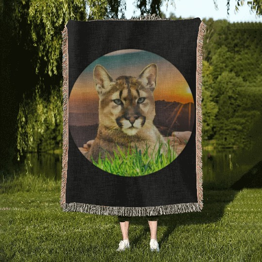 The Coguar wild cat in freedom Woven Blankets