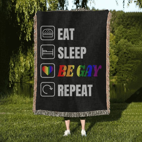 LGBT Eat Sleep Be Gay Repeat Rainbow Gay Pride Woven Blankets