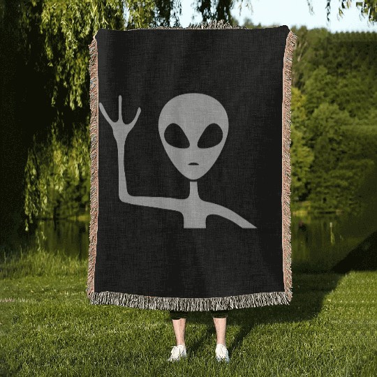 Gray male alien waving Woven Blankets