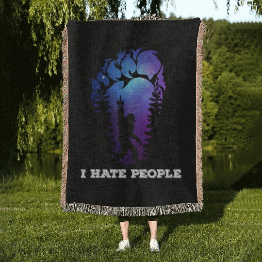 Bigfoot Footprint I hate people camping Woven Blankets