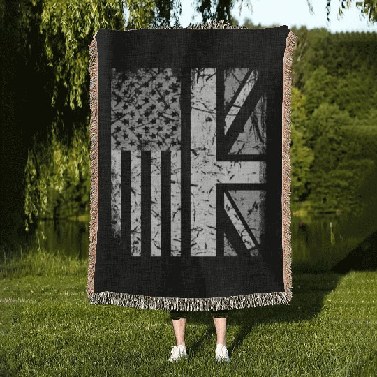 American Flag British Flag US UK Stars Stripes Woven Blankets