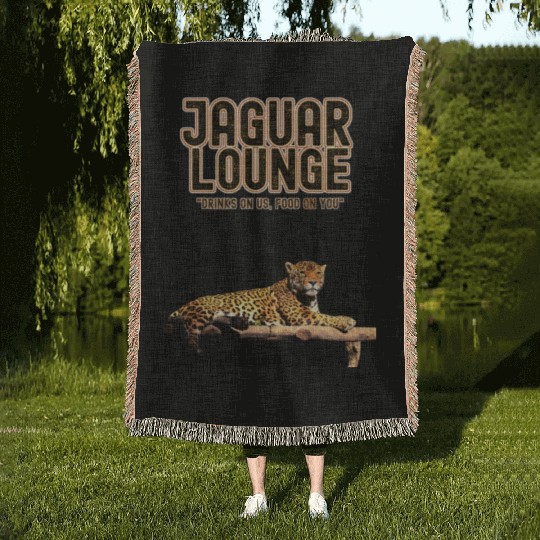 JAGUAR LOUNGE "Drinks On Us, Food On You" FUNNY Woven Blankets