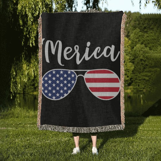 Merica Red Whie And Blue Stars Stripes Sunglasses Woven Blankets
