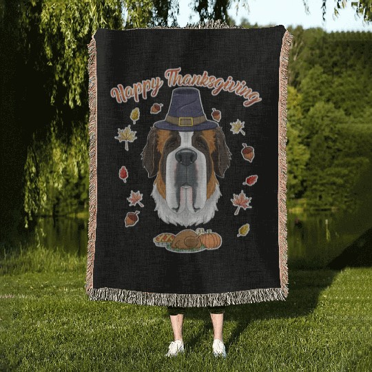 Happy Thanksgiving I Dog Lover I Saint Bernard Woven Blankets