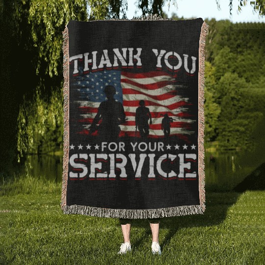 Memorial Day American Flag Patriotic Soldier US Woven Blankets
