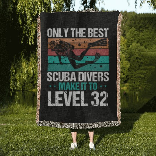 32 Scuba Diving Level 32 Year Diver Snorkeling Woven Blankets
