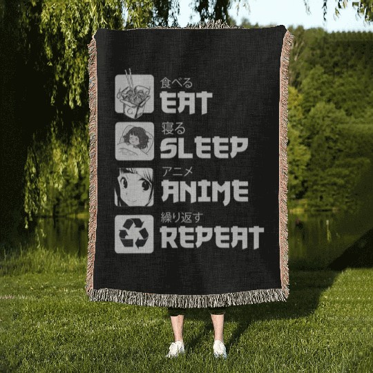 Awesome Anime Eat Sleep Anime Repeat Teenager Woven Blankets