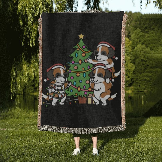 Saint Bernard Christmas Tree Woven Blankets
