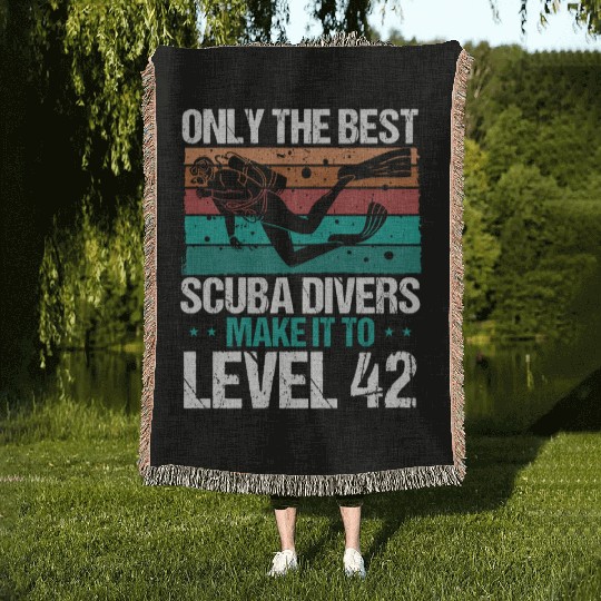 42 Scuba Diving Level 42 Year Diver Snorkeling Woven Blankets