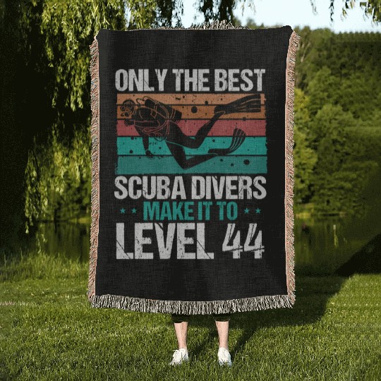 44 Scuba Diving Level 44 Year Diver Snorkeling Woven Blankets