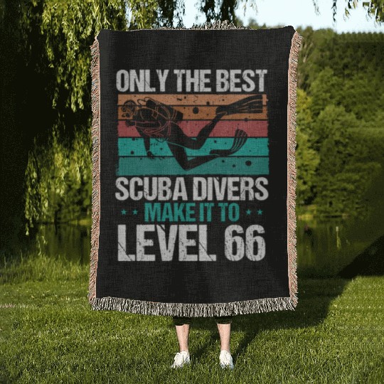 66 Scuba Diving Level 66 Year Diver Snorkeling Woven Blankets