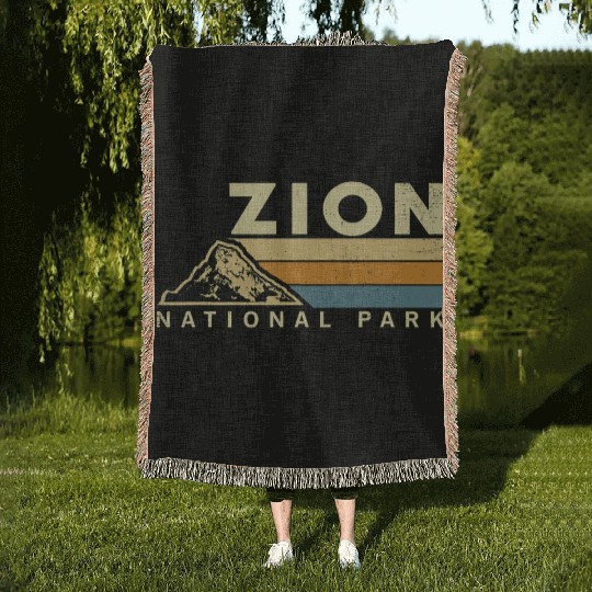 Retro Zion National Park US Vintage Utah Adventure Woven Blankets