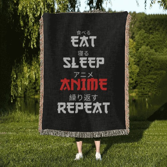 Japanese Anime Manga Otaku Eat Sleep Anime Repeat Woven Blankets