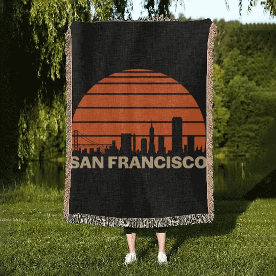 Retro San Francisco California Skyline Woven Blankets