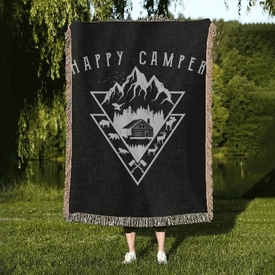 Wilderness Camper Nature Mountains Wildlife Camp Woven Blankets