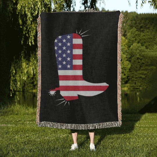 American Flag Cowboy Boot Stars And Stripes Woven Blankets