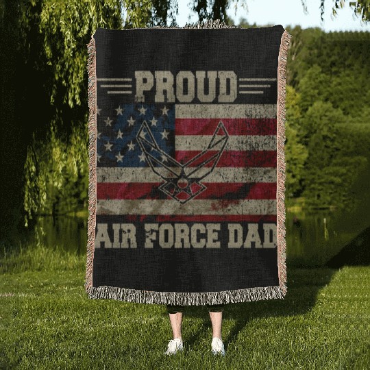 Proud Air Force Dad Veteran Us Flag Woven Blankets
