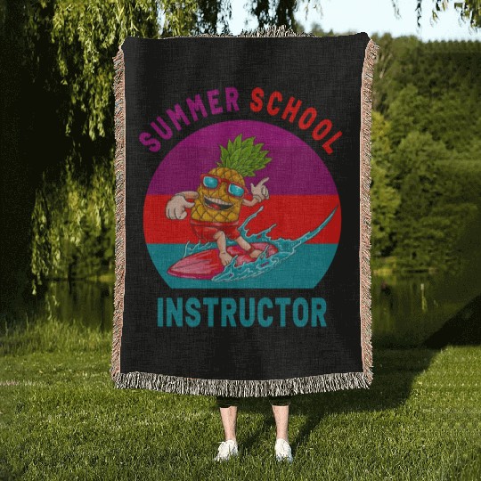 Summer School Instructor The Surfing Pineapple Woven Blankets