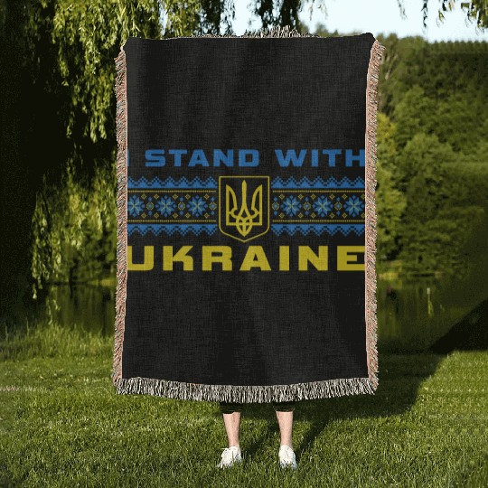I STAND WITH UKRAINE BLUE-YELLOW Woven Blankets