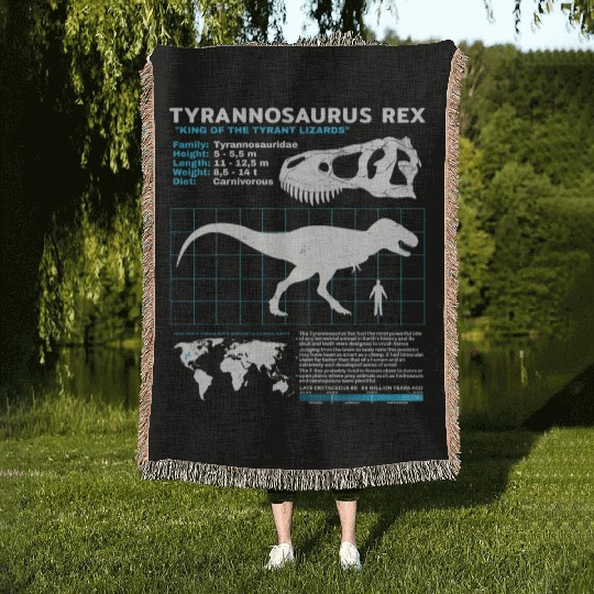 Tyrannosaurus Rex fact sheet Woven Blankets