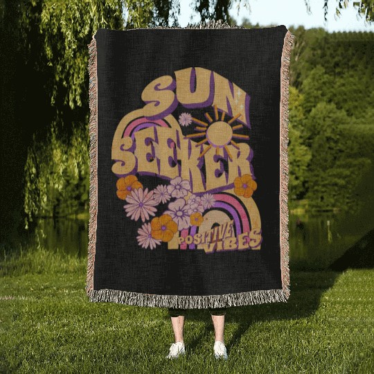 Sun Seeker Positive Vibes Summer Vacation Floral Woven Blankets