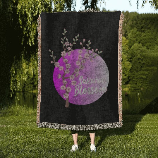 Japan Sakura Blossom Colorful Woven Blankets