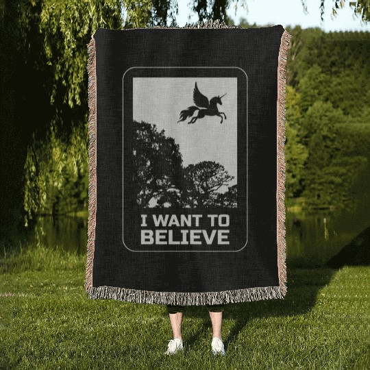 Unicorn "I Want To Believe" UAP Outfit Alien Ufo Woven Blankets